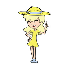 cartoon woman wearing summer hat