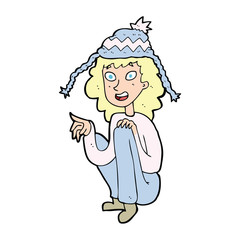 cartoon woman wearing winter hat