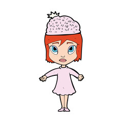cartoon woman wearing winter hat