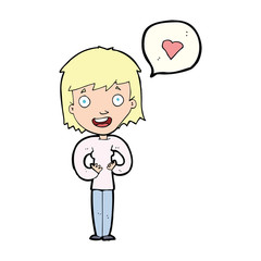 cartoon happy woman in love