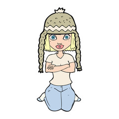 cartoon woman wearing hat