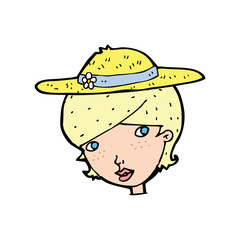 cartoon woman wearing summer hat
