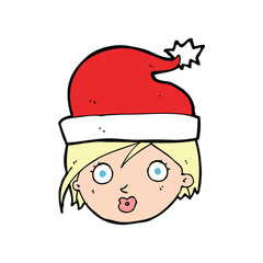 cartoon woman wearing christmas hat