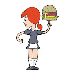 cartoon waitress serving a burger