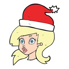 cartoon woman wearing christmas hat