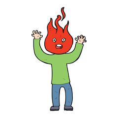 cartoon man with head on fire
