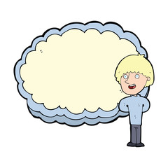 cartoon happy man with cloud text space