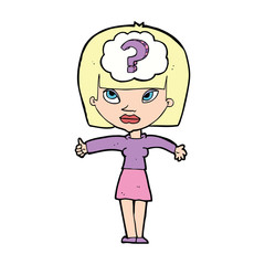 cartoon woman with question