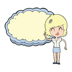 cartoon woman with cloud text space
