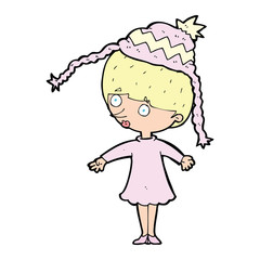 cartoon woman wearing winter hat