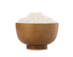 Rice in a bowl on white background