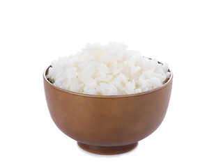 Rice in a bowl on white background