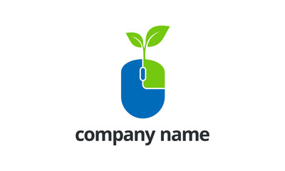 eco leaf with mouse computer logo design concept