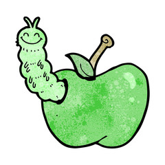 cartoon bug eating apple