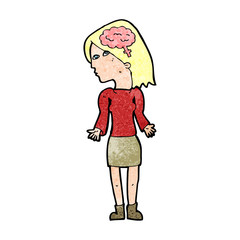 cartoon clever woman shrugging shoulders