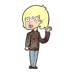 cartoon waving woman