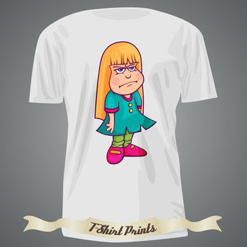 T-shirt design with cartoon of surly girl
