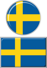 Swedish round and square icon flag. Vector illustration.