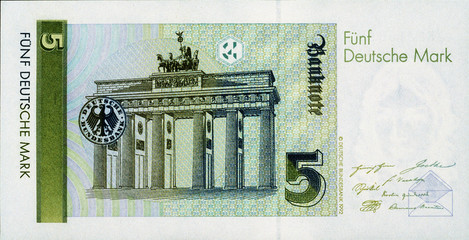 Historische Banknote, 1. August 1991, 5 Mark, Fünf Deutsche Mark, Deutschland