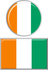 Cote d Ivoire round and square icon flag. Vector illustration.