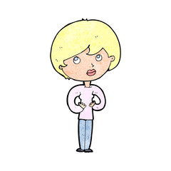 cartoon woman making Who Me? gesture