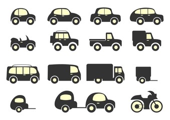 Set of vector cars in two colors on a white background. Vector
