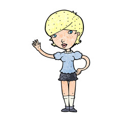 cartoon girl waving