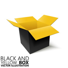 Black and yellow open box 3D/ vector illustration, design element