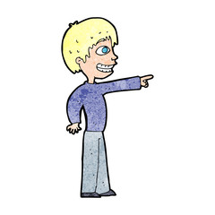 cartoon grinning boy pointing