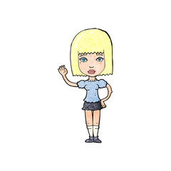 cartoon woman waving