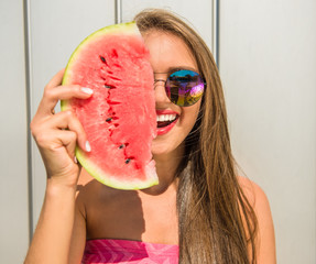 Woman with watermelon