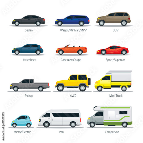 Car Type And Model Objects Icons Set Multicolor Automobile Stock Car Type And Model Objects Icons Set Multicolor Automobile