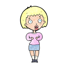 cartoon woman making Who Me? gesture