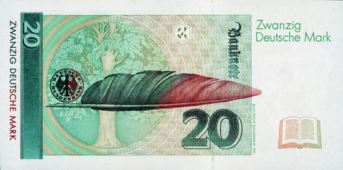 Historische Banknote, 1. Oktober 1993, 20 Mark, Zwanzig Deutsche Mark, Deutschland