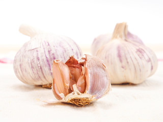 Garlic on a kitchen table