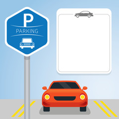 Car with Parking Sign, icon and Blank Space