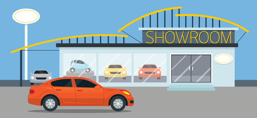 Car Showroom Illustration, Flat Design, Panorama, Automobile