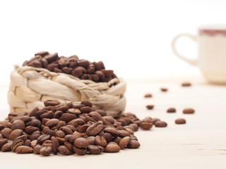Fresh roasted coffee beans on a table 