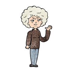 cartoon annoyed old woman waving