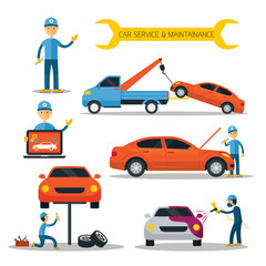 Naklejka premium Mechanic and Car Maintenance Service, Automobile Check Up, Repair
