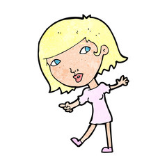 cartoon happy girl gesturing to follow