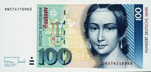 Historische Banknote, 1. Oktober 1993, 100 Mark, Hundert Deutsche Mark, Deutschland - obrazy, fototapety, plakaty