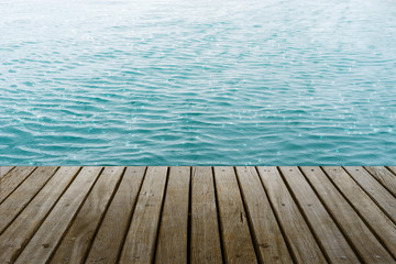 sea wave with wood platform background