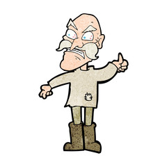 cartoon angry old man in patched clothing