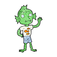 cartoon waving fish boy