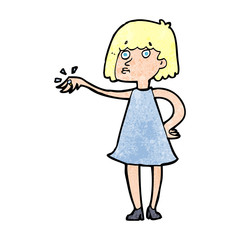 cartoon woman showing off engagement ring