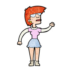 Obraz premium cartoon woman in spectacles waving