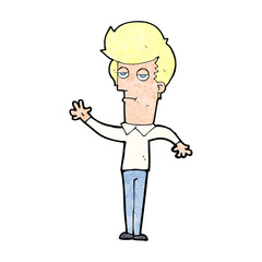cartoon bored man waving