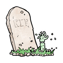cartoon zombie rising from grave