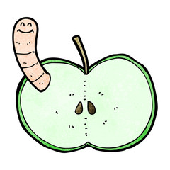 cartoon apple with worm